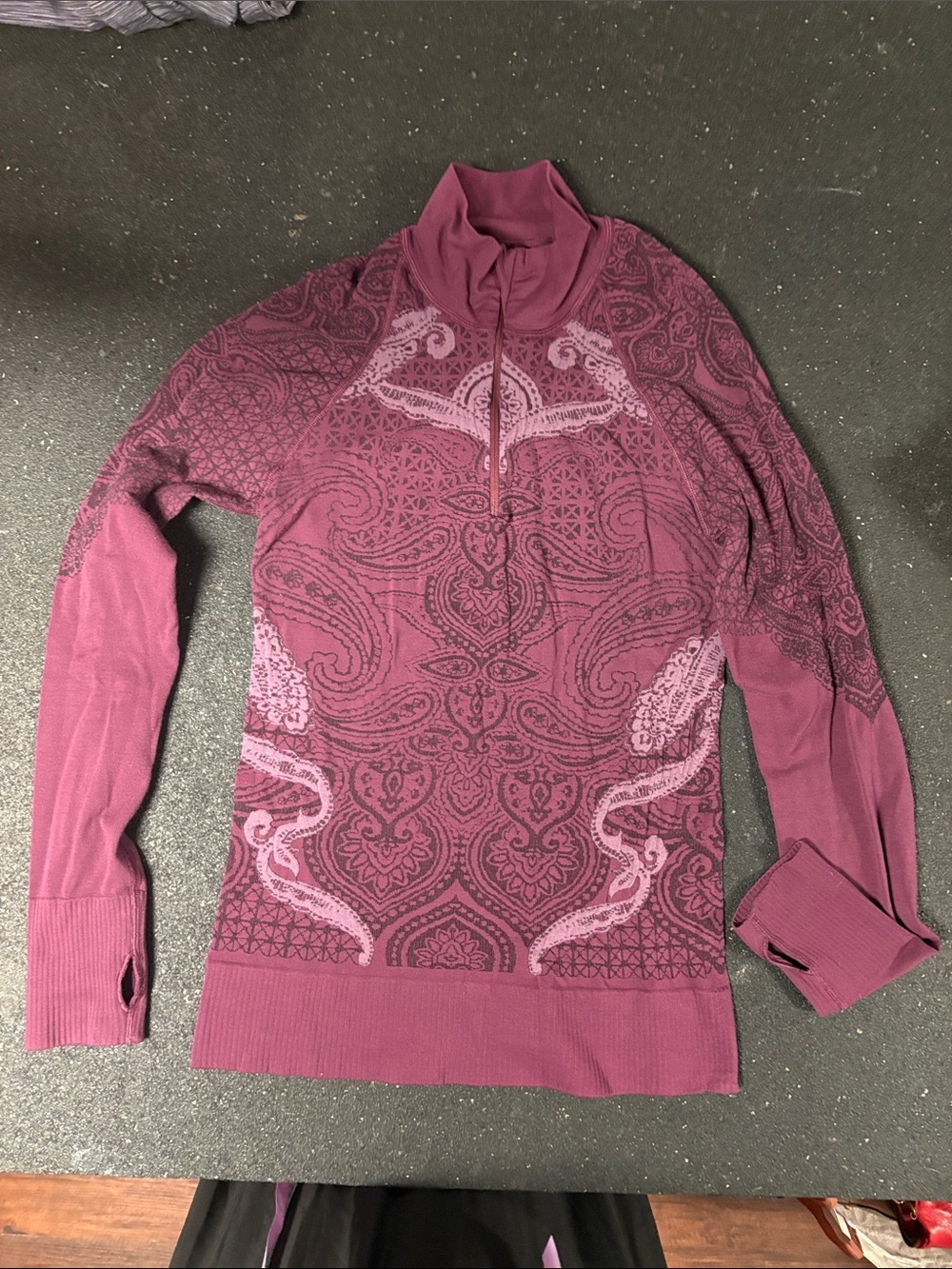 Athleta Long Sleeve Half-Zip Top in Dusty Rose and Light Pink Paisley